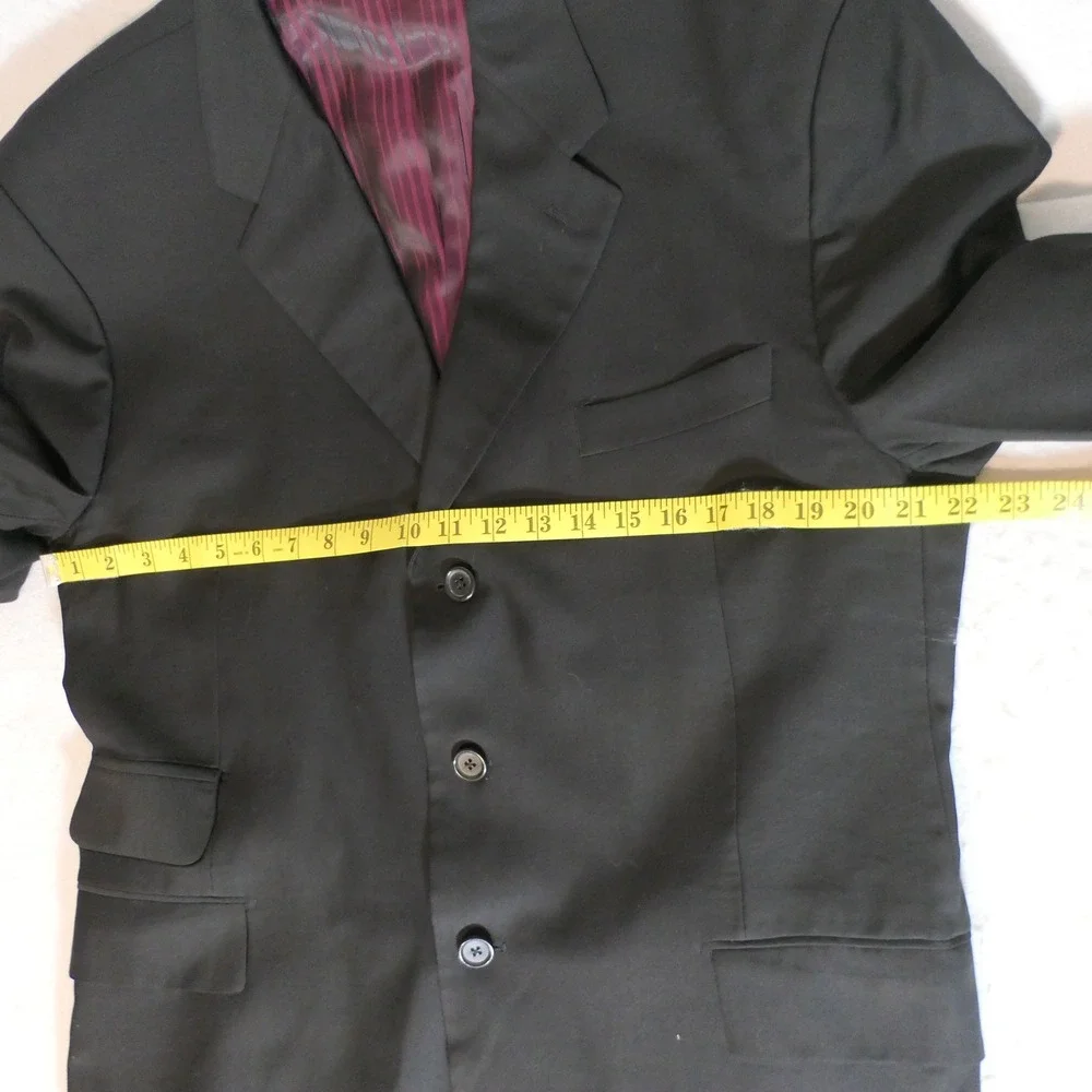 Tiglio Mens 3-Piece Suit 48R Black Super 150s Merino Wool Chianti Dapper Italian